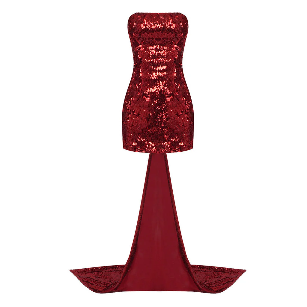 Sparkle Big Bow Train Bodycon Strapless Embellished Sequin Party Mini Dress - Image 4