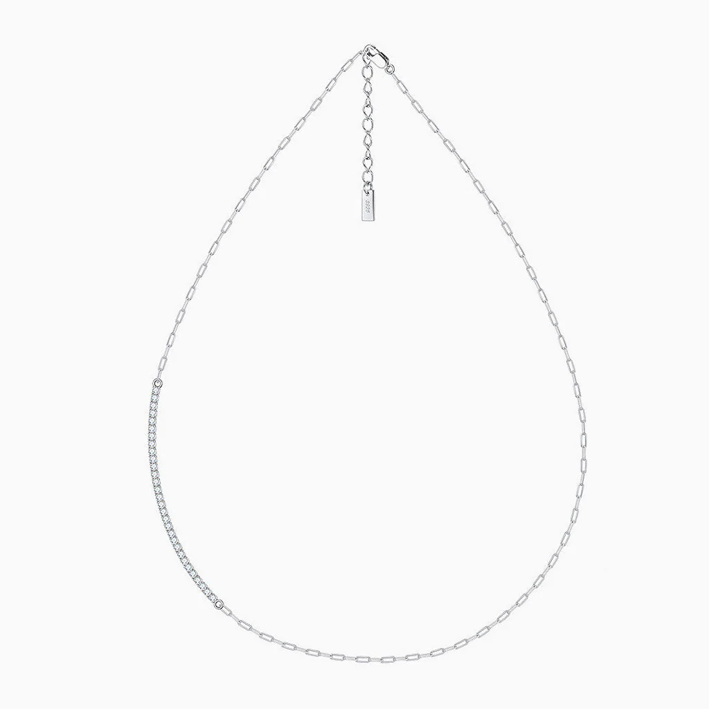 Sparkle Cubic Zirconia Sterling Silver Paper Clip Link Choker NeckLace - Image 2