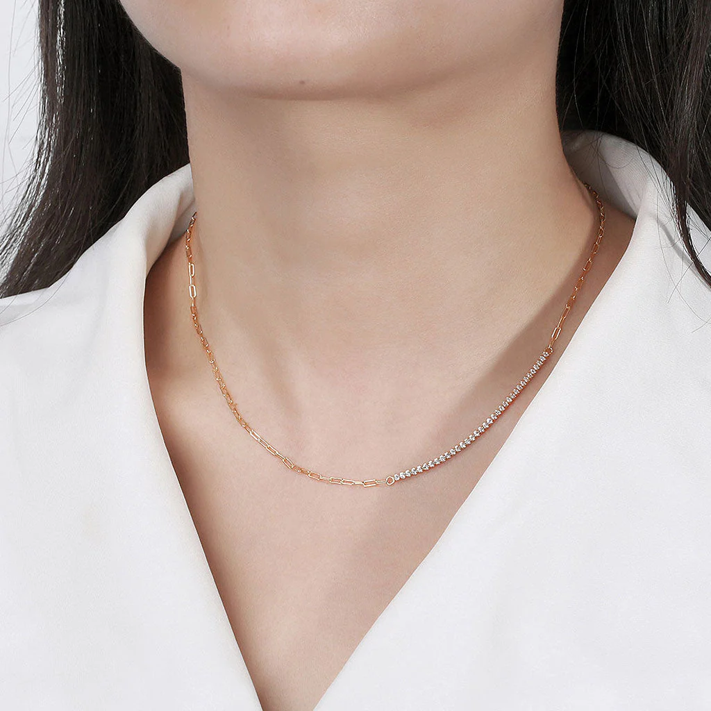 Sparkle Cubic Zirconia Sterling Silver Paper Clip Link Choker NeckLace - Image 5