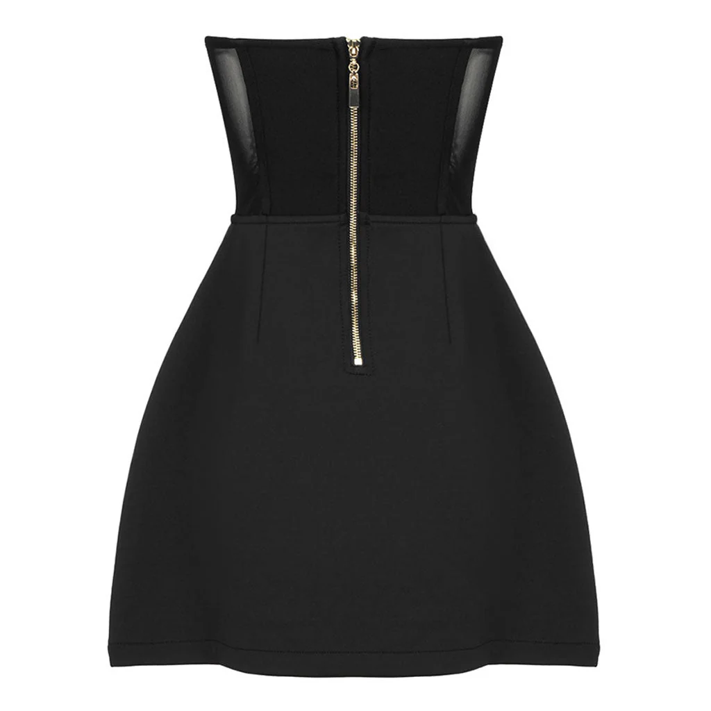 Sparkle Rhinestone Heart Bandeau Neck Sheer Mesh Strapless Mini Party Dress - Image 5