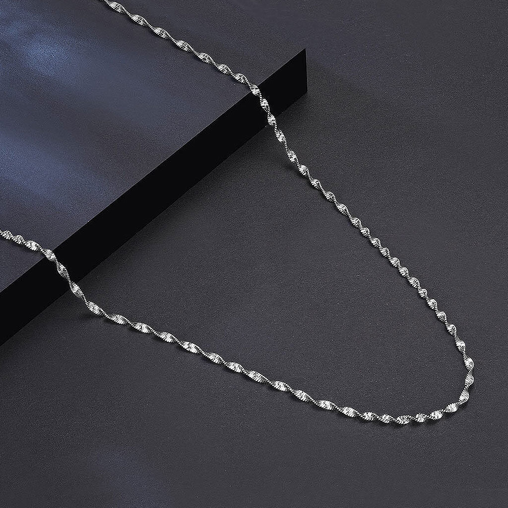 Sparkle Rhodium Plated Sterling Silver 2MM Singapore Chain NeckLace - Image 2