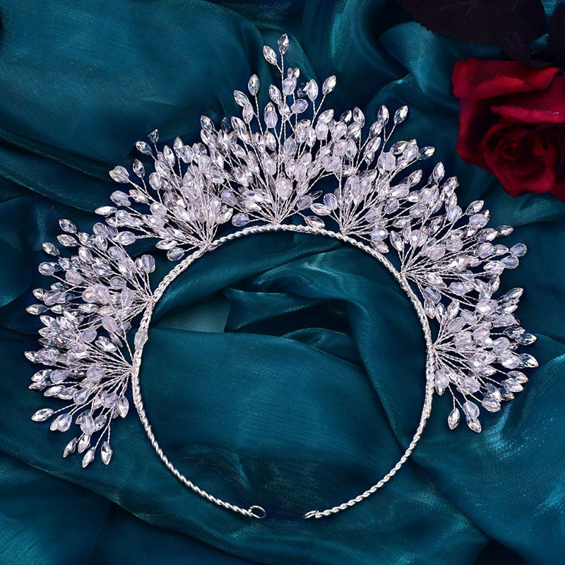 Sparkling Branch Effect Crystal Embellished Bridal Headband - Silver - Image 4