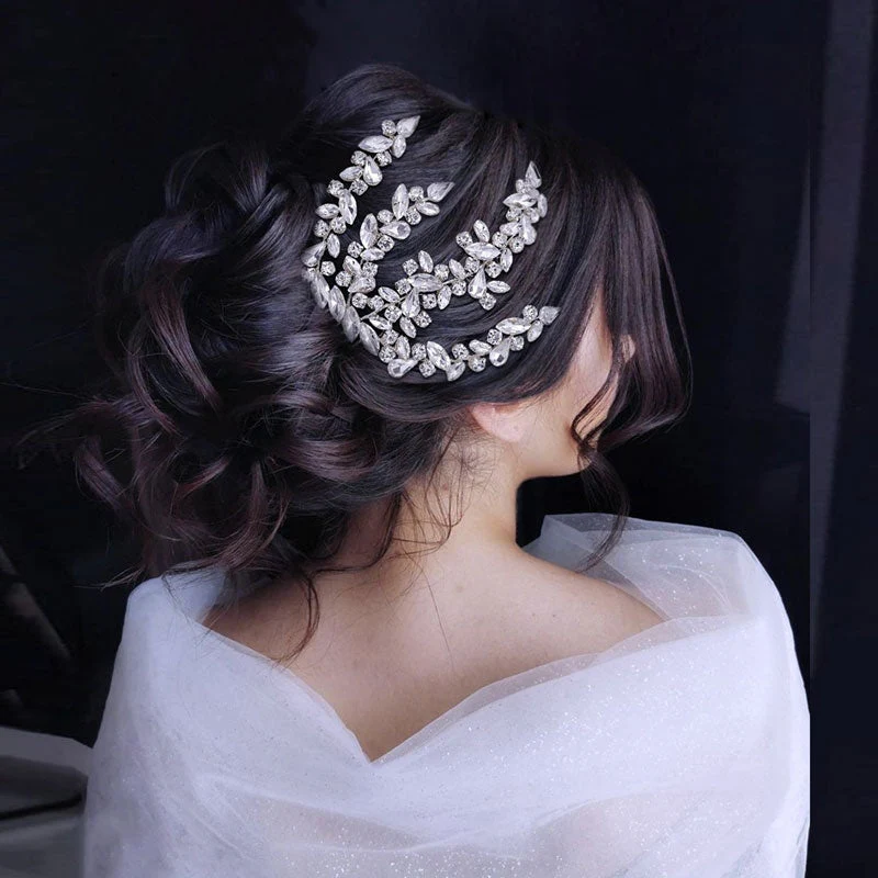 Sparkling Branch Effect Crystal Rhinestone Embellished Hair Comb - Silver - Image 2