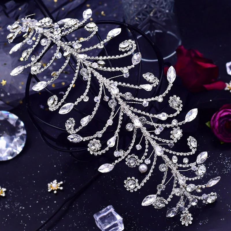 Sparkling Branch Effect Crystal Rhinestone Embellished Headband - Silver - Image 2