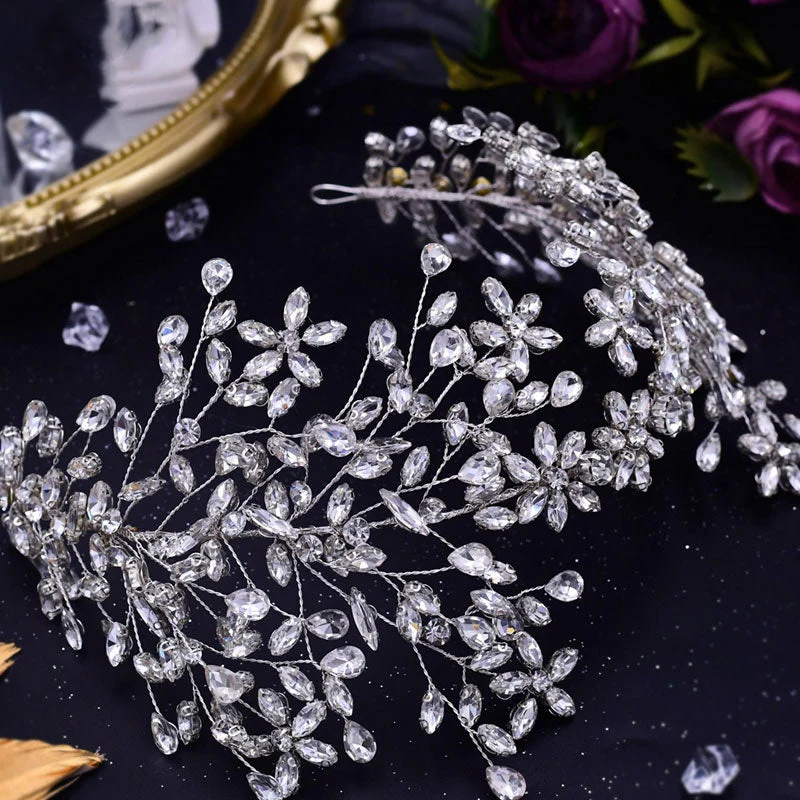 Sparkling Branch Effect Teardrop Crystal Embellished Headband - Silver - Image 2
