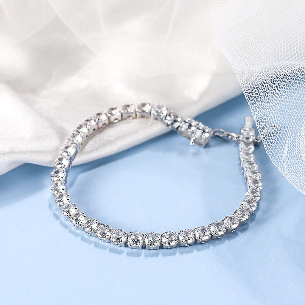 Sparkling Prong Set Cubic Zirconia Sterling Silver Polished Tennis Bracelet - Image 4