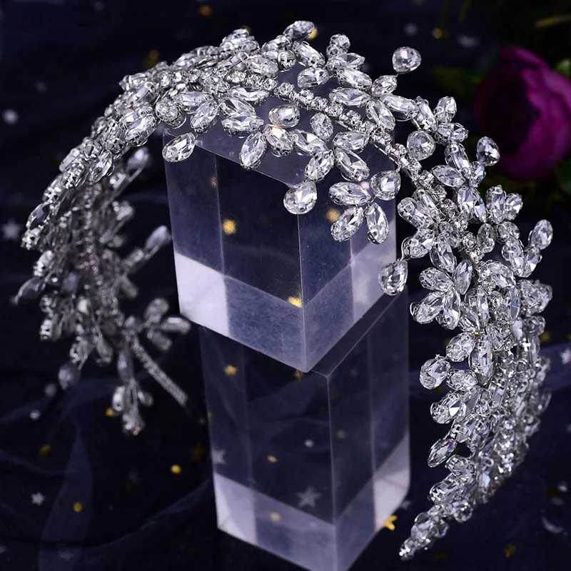 Sparkling Teardrop Trim Crystal Rhinestone Embellished Headband - Silver - Image 2