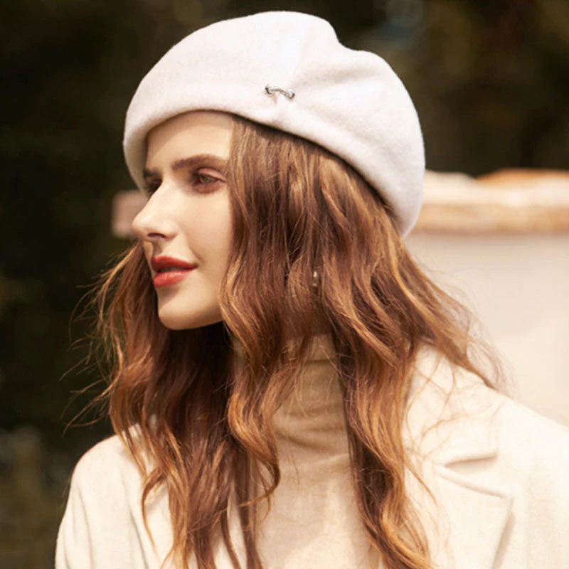 Sparkly Accent Ruched Detail Pure Color Soft Wool Blend Beret - Image 3