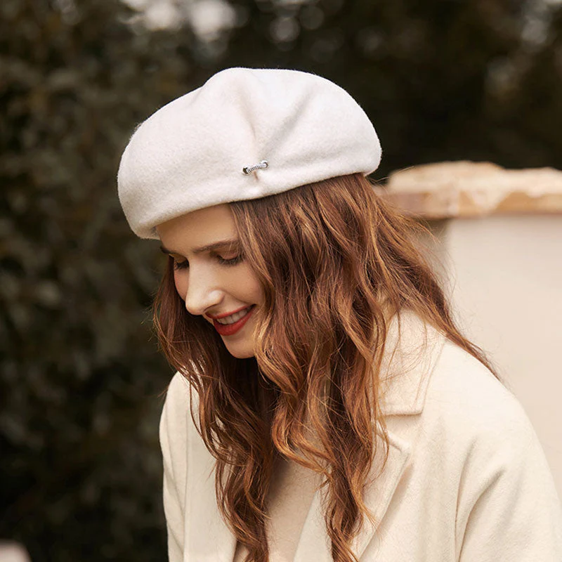 Sparkly Accent Ruched Detail Pure Color Soft Wool Blend Beret - Image 4