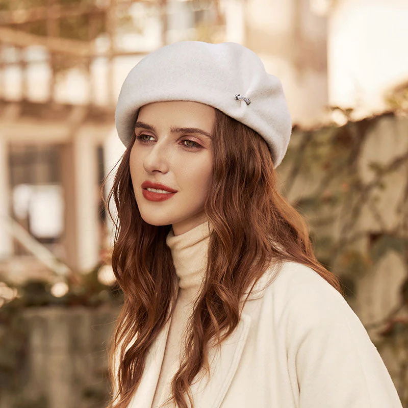 Sparkly Accent Ruched Detail Pure Color Soft Wool Blend Beret - Image 5