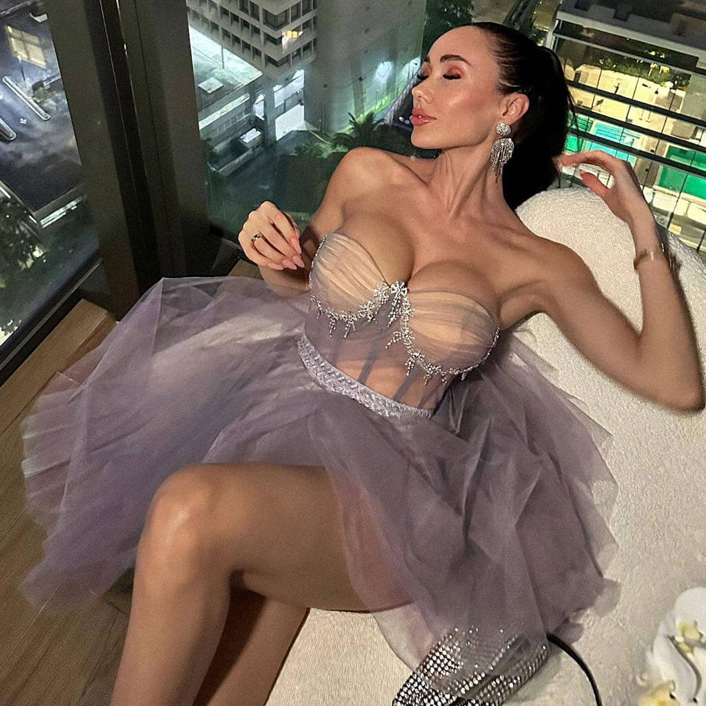 Sparkly Bowknot Crystal Bandeau Strapless Semi Sheer Corset Mini Tulle Dress - Image 4