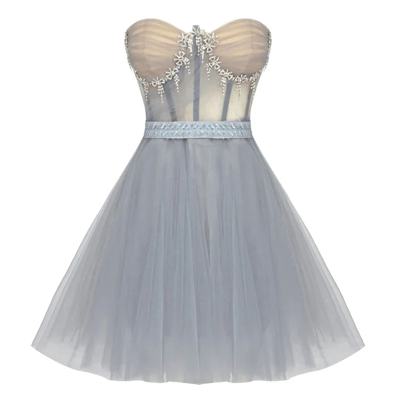 Sparkly Bowknot Crystal Bandeau Strapless Semi Sheer Corset Mini Tulle Dress - Image 7