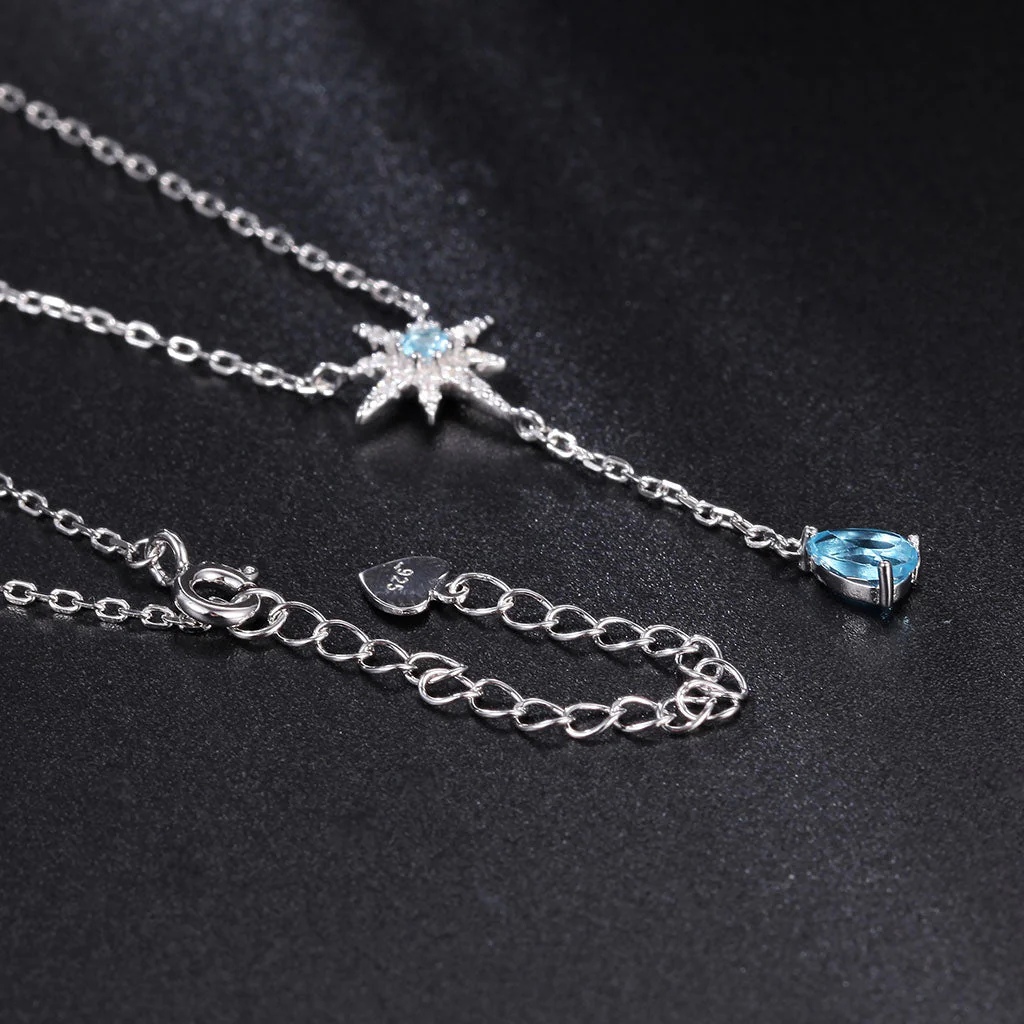 Sparkly Crystal Cubic Zirconia Star Blue Topaz Heart Pendant NeckLace - Image 3