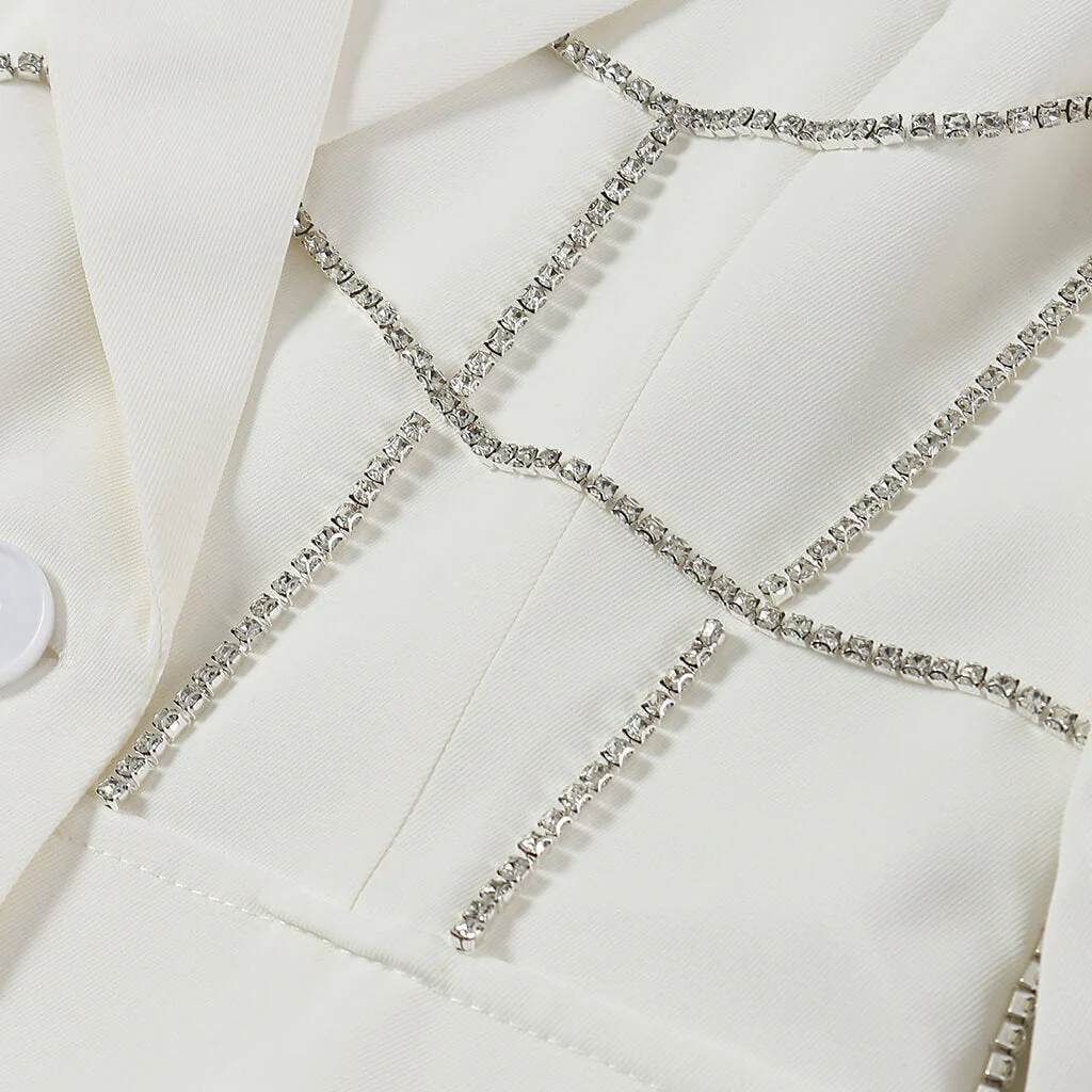 Sparkly Crystal Embellished Peak Lapel Long Sleeve Double Breasted Blazer - Image 4