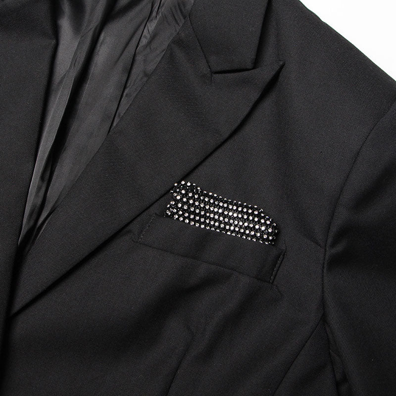 Sparkly Crystal Mesh Sleeve Peak Lapel Collar Shoulder Pad Hybrid Blazer - Image 3