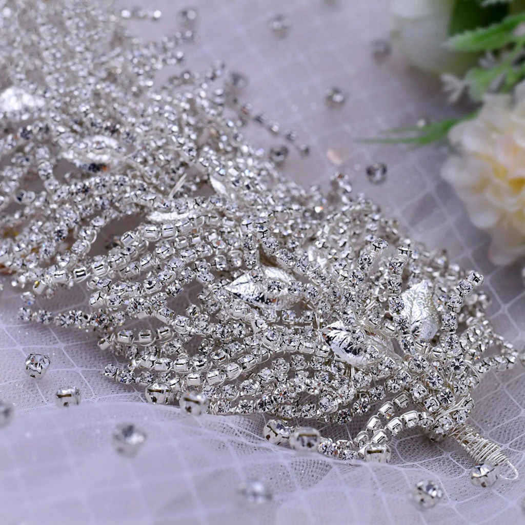 Sparkly Crystal Rhinestone Leaf Embellished Headband - Silver - Image 2