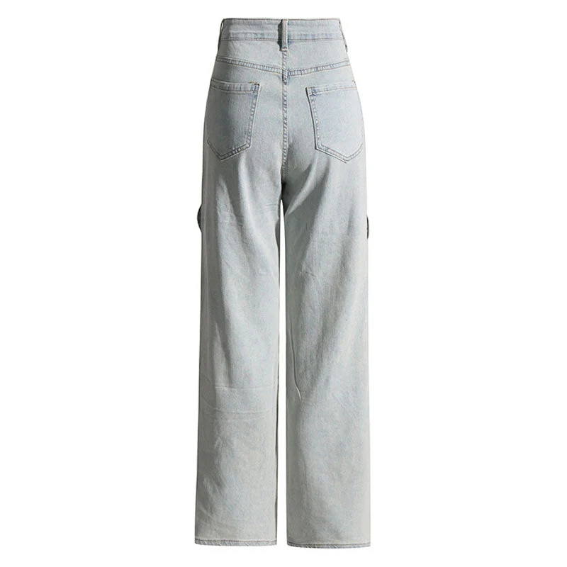 Sparkly Crystal Wavy CutOut High Waist Two Tone Wide Leg Denim Pants - Image 3