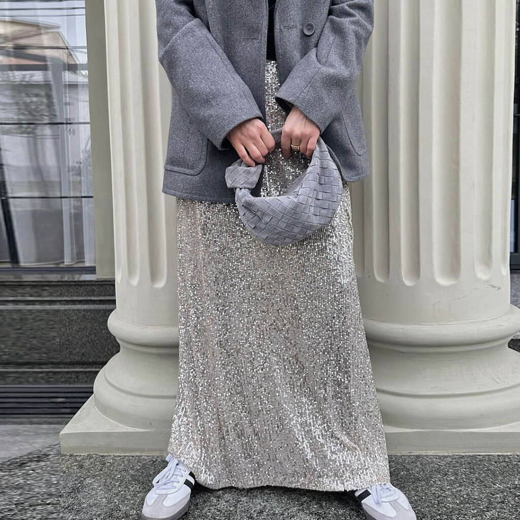 Sparkly Metallic Effect Mid Rise A Line Sequin Maxi Skirt - Image 2
