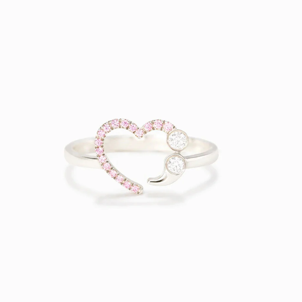 Sparkly Multi Rhinestone Studded Heart Eternity Ring - Silver - Image 4