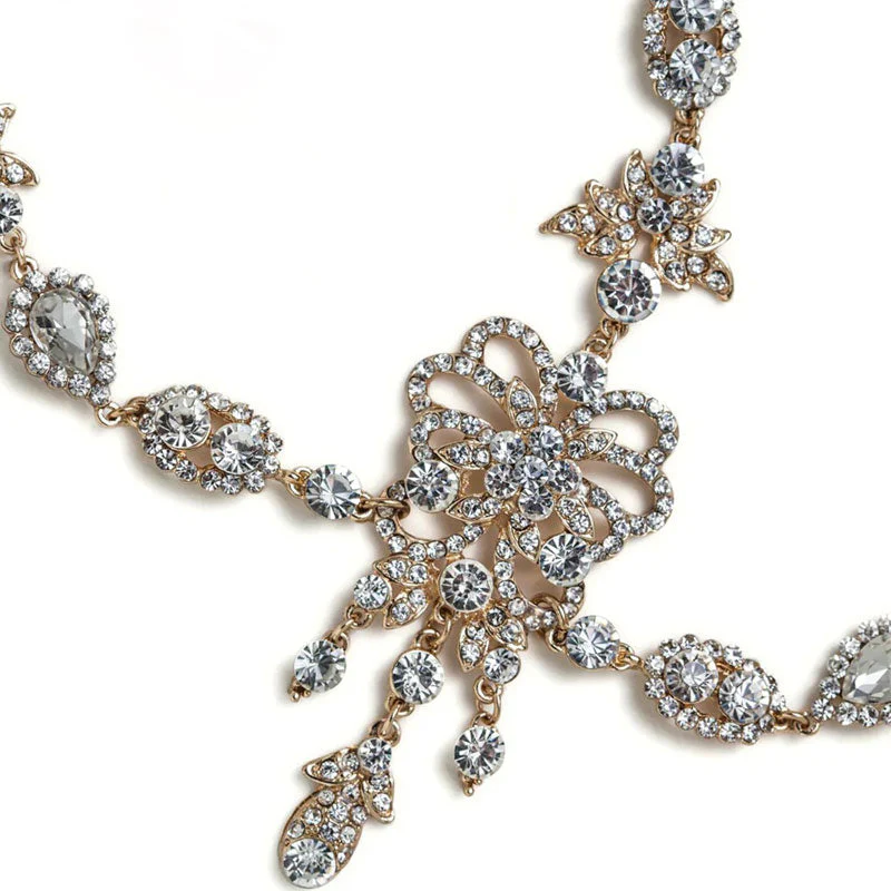 Sparkly Plated Crystal Embellished Bridal Head Chain - Gold - Image 2