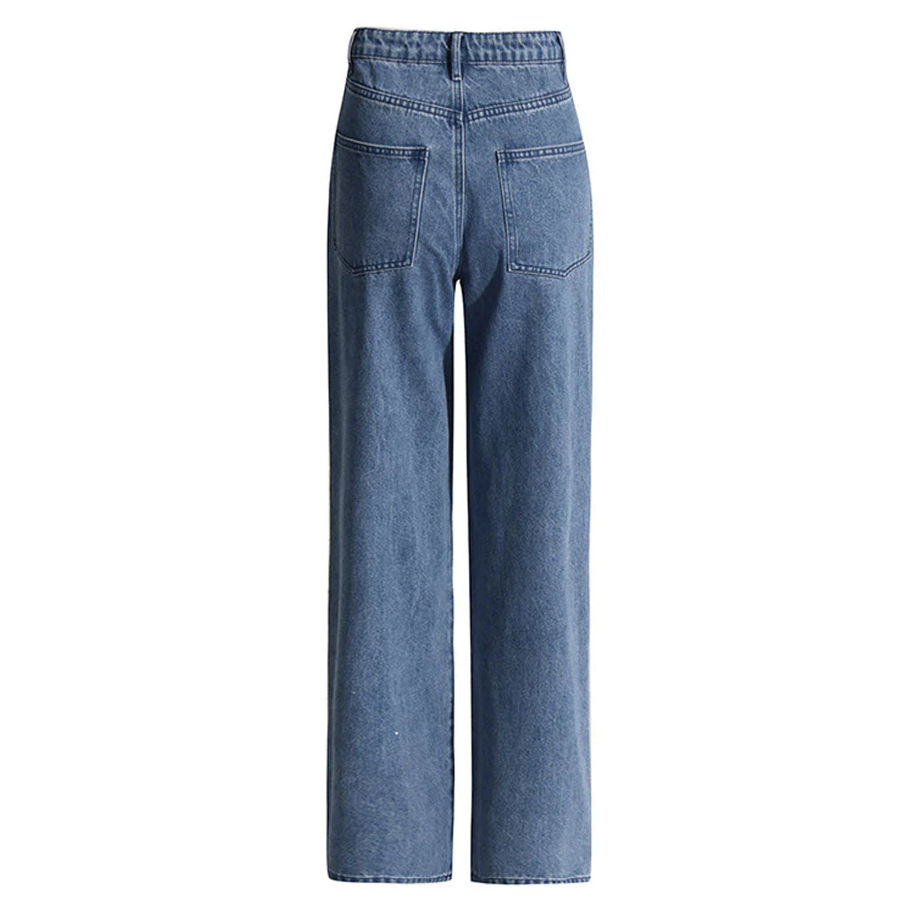 Sparkly Rhinestone Detail Pocket High Waist Straight Leg Jeans - Image 4