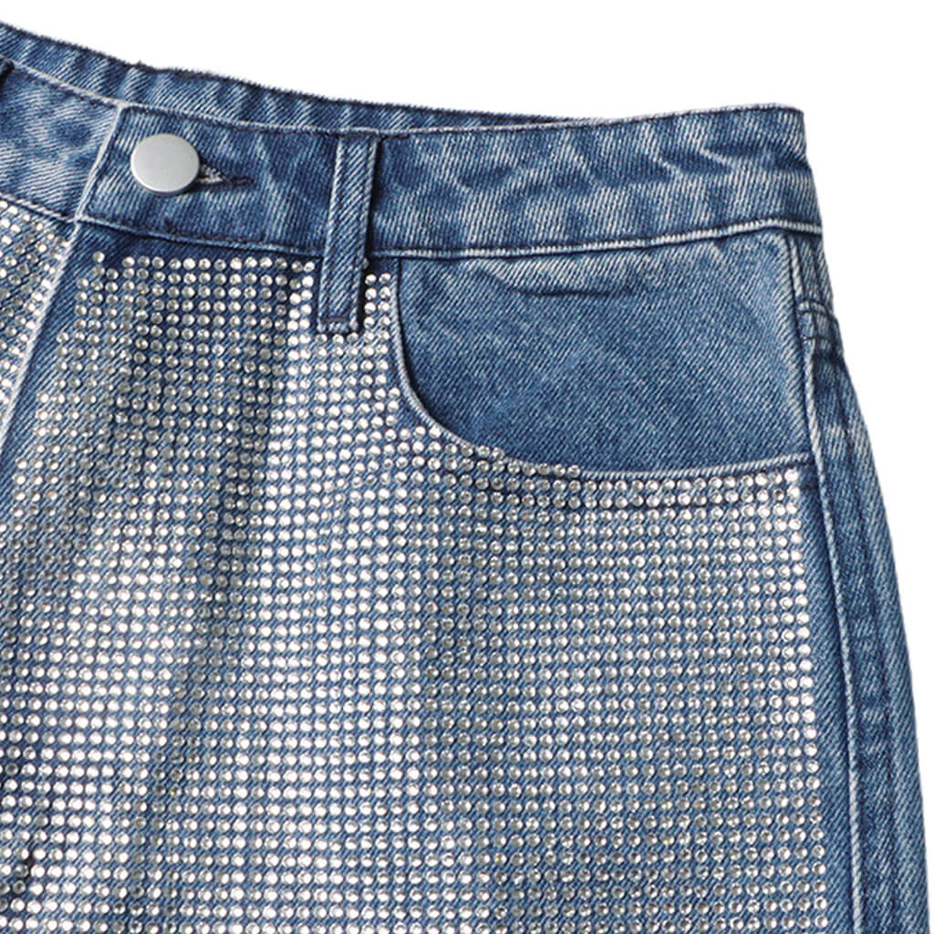 Sparkly Rhinestone Detail Pocket High Waist Straight Leg Jeans - Image 5