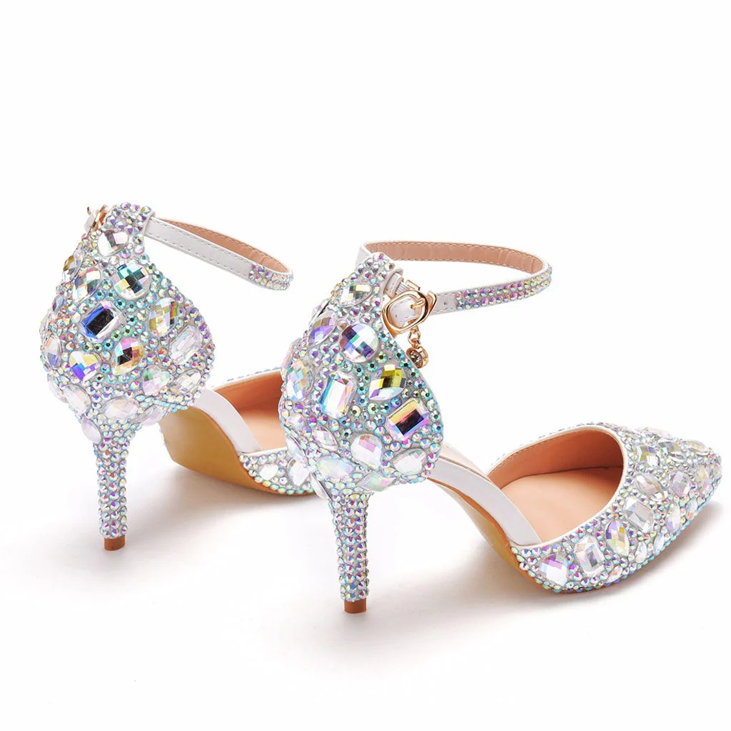 Sparkly Rhinestone Embellished Ankle Strap Stiletto Pumps - Multicolor - Image 3