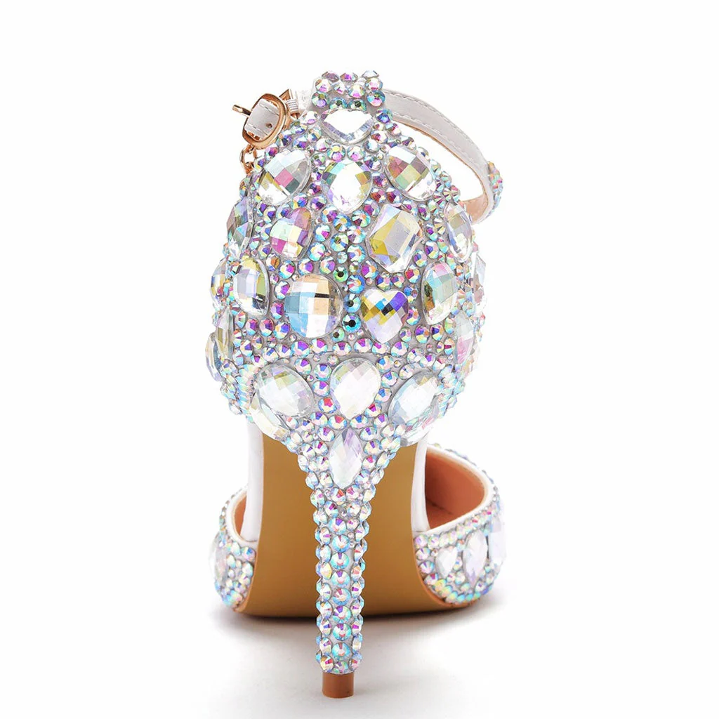 Sparkly Rhinestone Embellished Ankle Strap Stiletto Pumps - Multicolor - Image 4