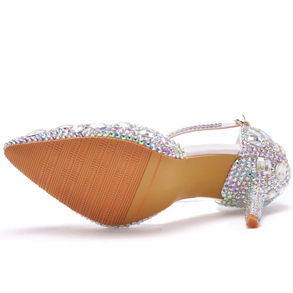Sparkly Rhinestone Embellished Ankle Strap Stiletto Pumps - Multicolor - Image 5