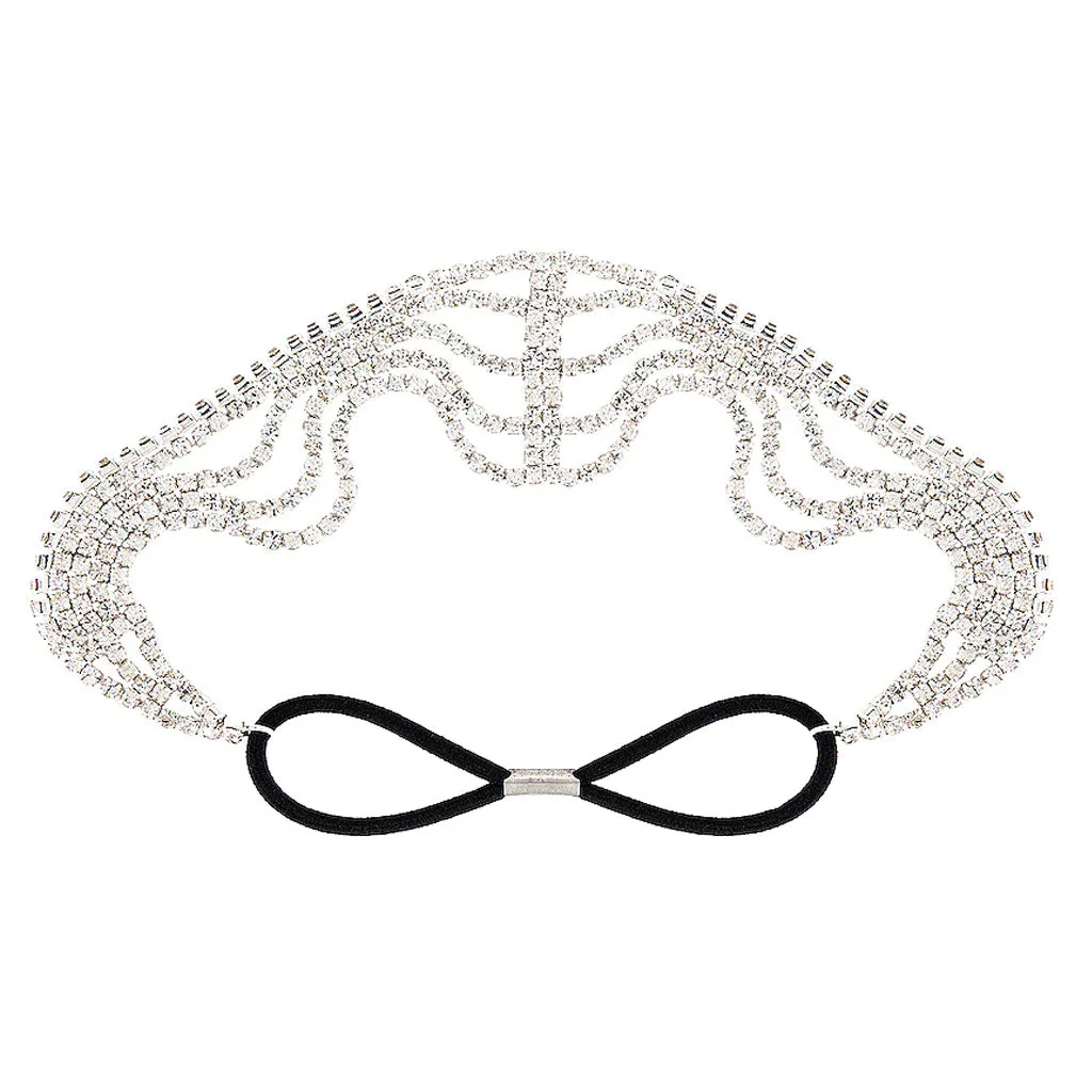 Sparkly Rhinestone Embellished Layered Tassel Headband - Silver - Image 2