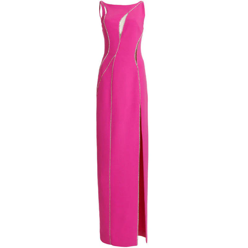 Sparkly Rhinestone Embellished Mesh Spliced Split Thigh Bandage Maxi Evening Dress - Image 2