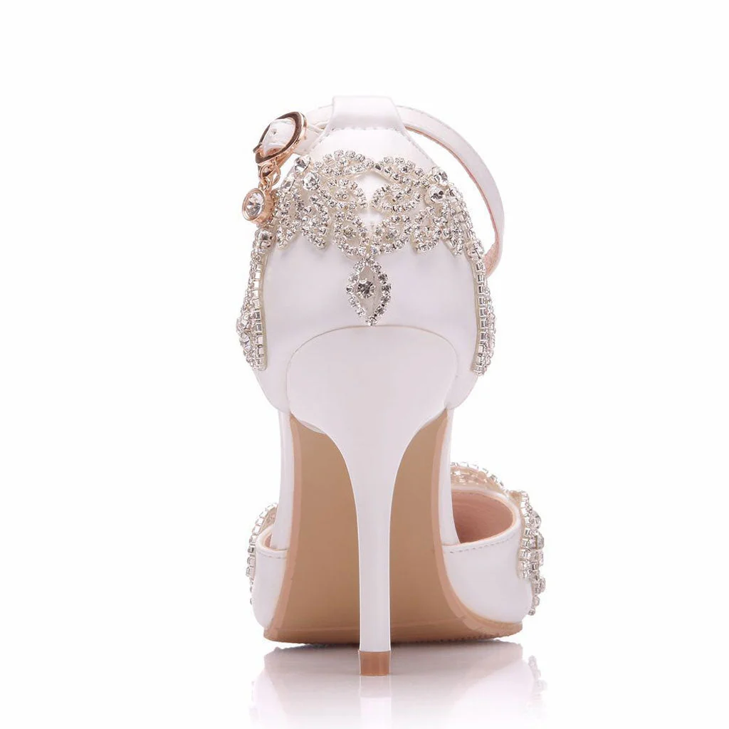 Sparkly Rhinestone Embellished Pointed Toe Stiletto Pumps - White - Image 3