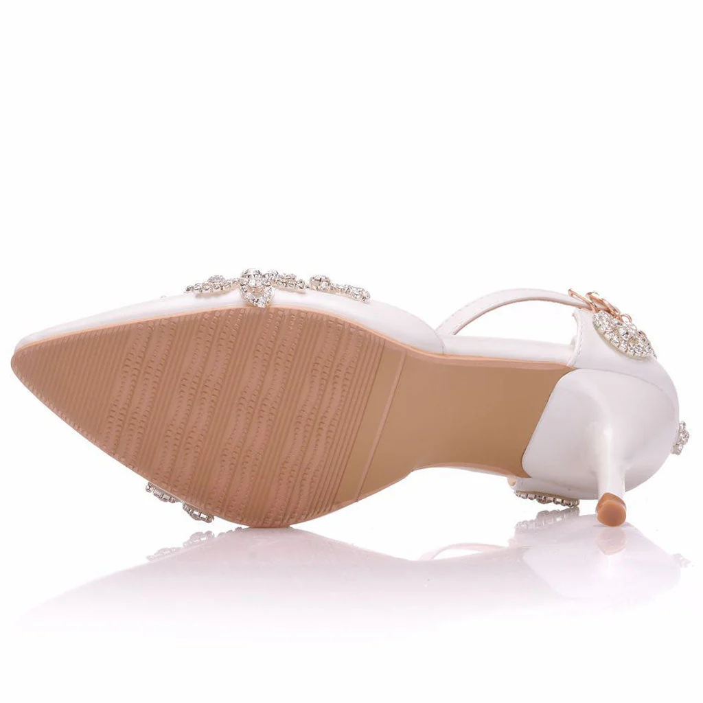 Sparkly Rhinestone Embellished Pointed Toe Stiletto Pumps - White - Image 4