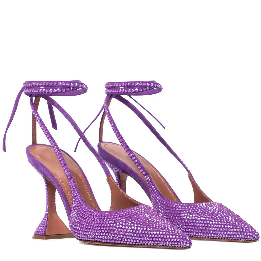 Sparkly Rhinestone Embellished SlingBack Strappy Heeled Sandals - Purple - Image 2