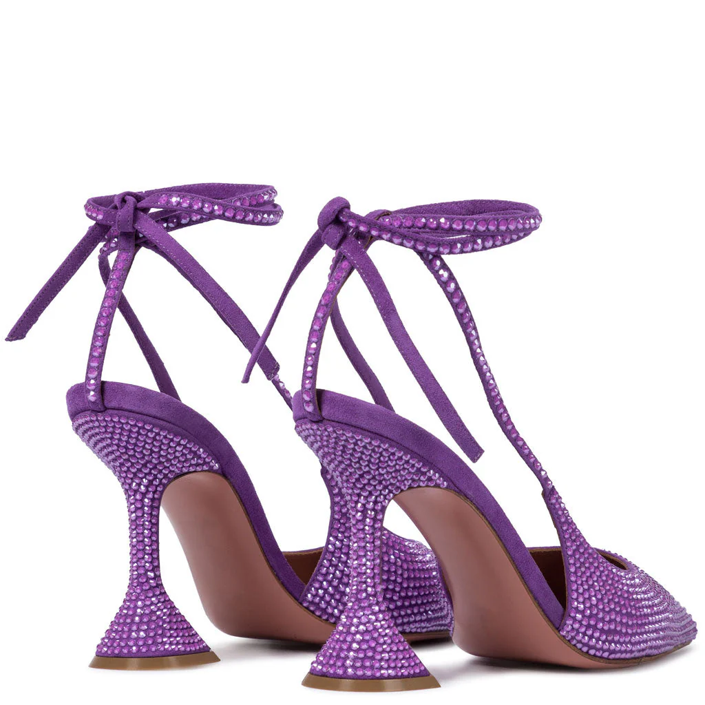 Sparkly Rhinestone Embellished SlingBack Strappy Heeled Sandals - Purple - Image 3