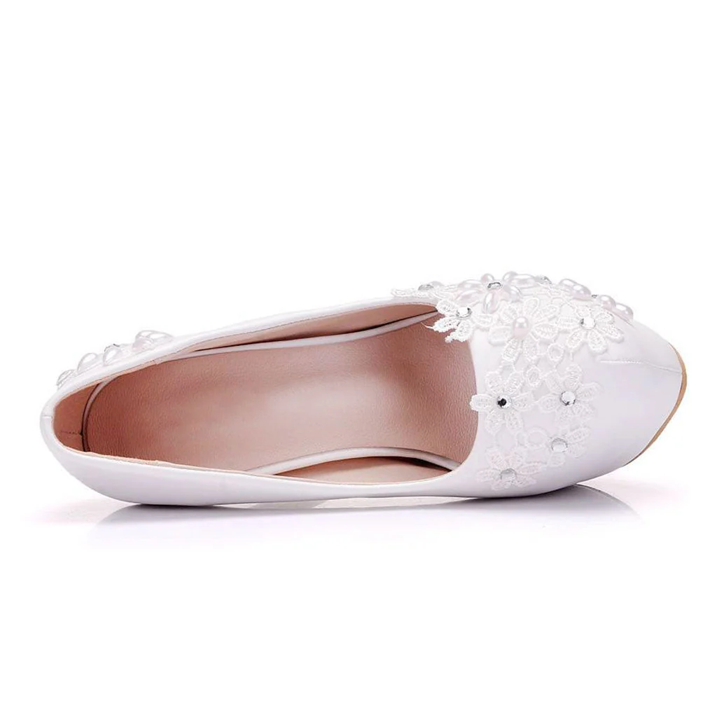 Sparkly Rhinestone Petal Embellished High Heel Platform Pumps - White - Image 4