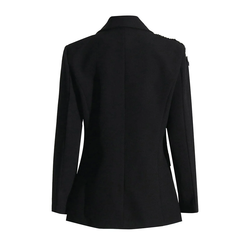 Sparkly Rhinestone Rose Detail Lapel Collar Single Breasted Blazer - Image 2
