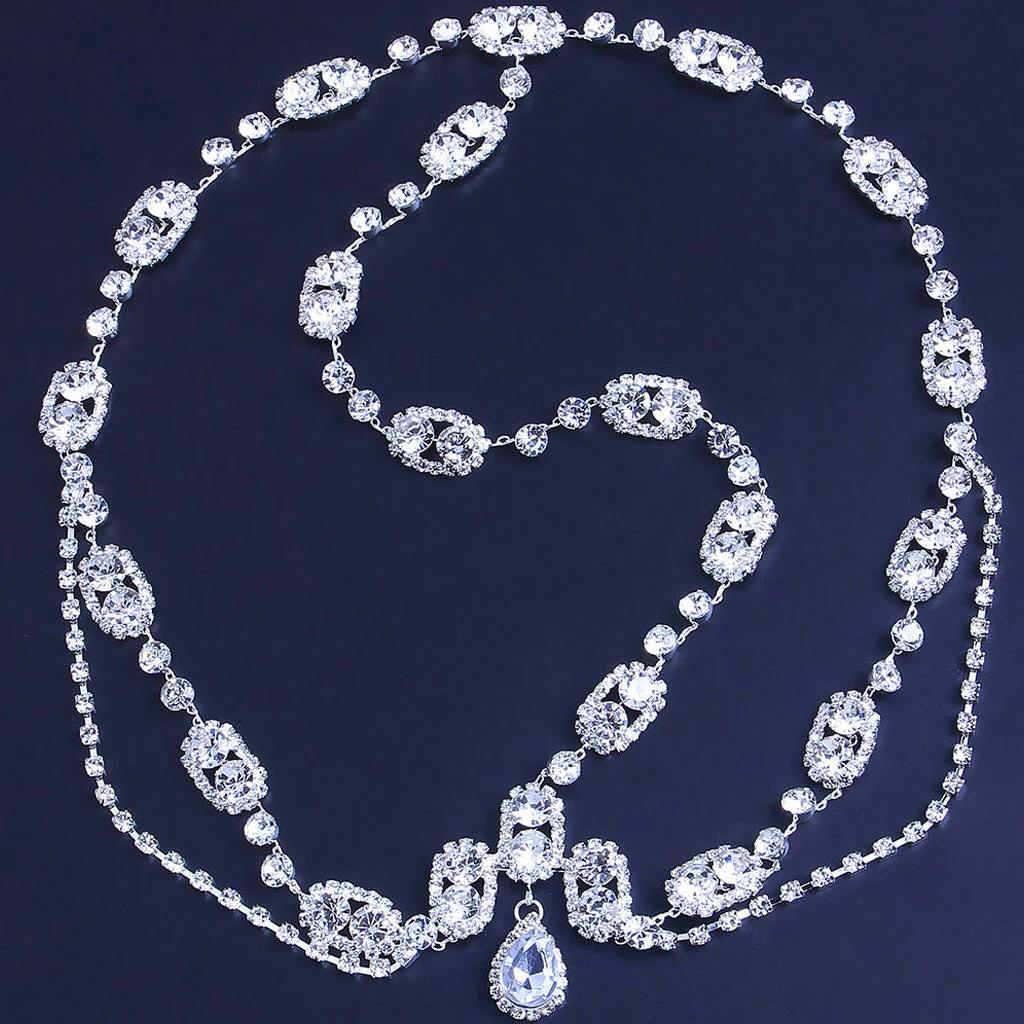 Sparkly Rhinestone Teardrop Embellished Layered Head Chain - Silver - Image 2