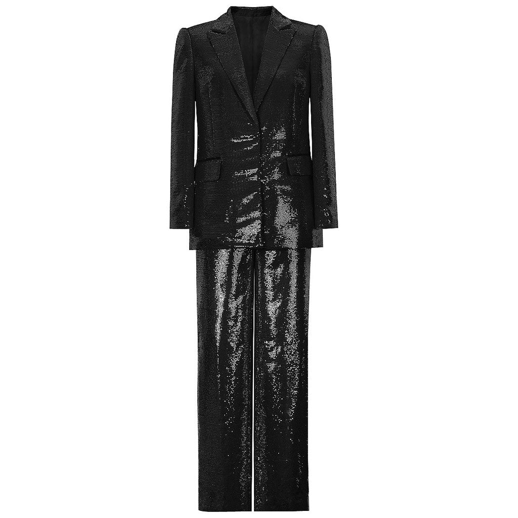Sparkly Sequin Embellished Wide Leg Peak Lapel Single Breasted Blazer Matching Set - Image 3