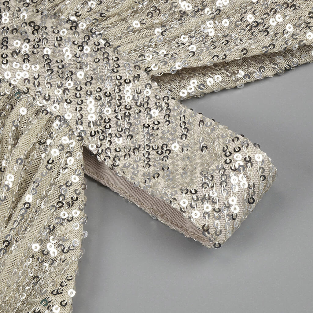 Sparkly Sequin One Shoulder CutOut Draped High Slit Maxi Evening Dress - Image 4