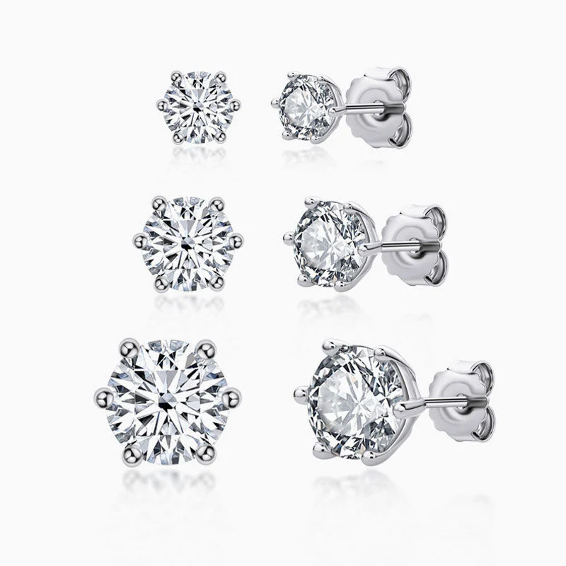 Sparkly Sterling Silver Six Prong Basket Set Moissanite Solitaire Stud Earrings - Image 3