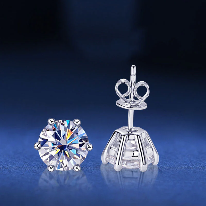 Sparkly Sterling Silver Six Prong Basket Set Moissanite Solitaire Stud Earrings - Image 4