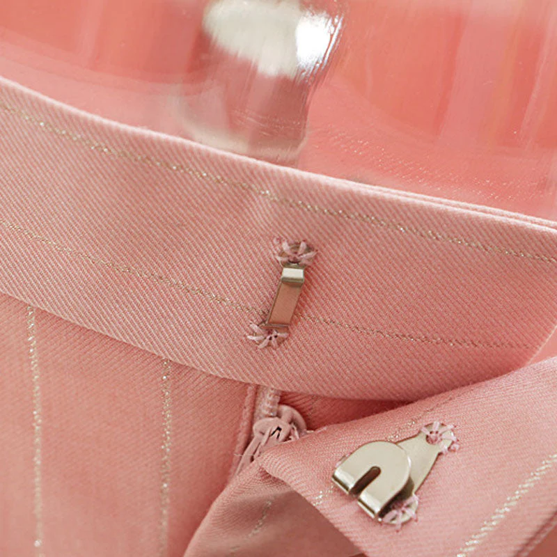 Sparkly Striped High Waist Rhinestone Chain Cargo Pocket Tailored Shorts - Image 3