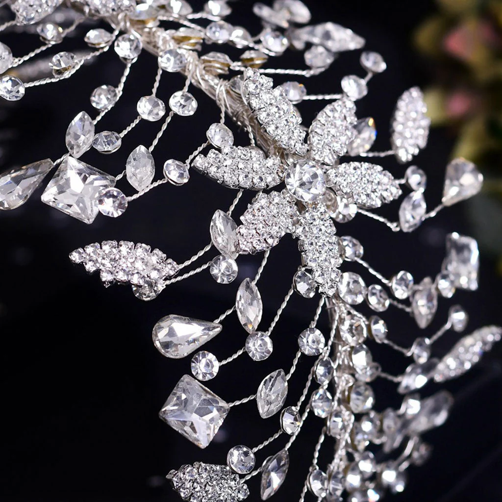 Sparkly Sunburst Bloom Crystal Rhinestone Embellished Headband - Silver - Image 2