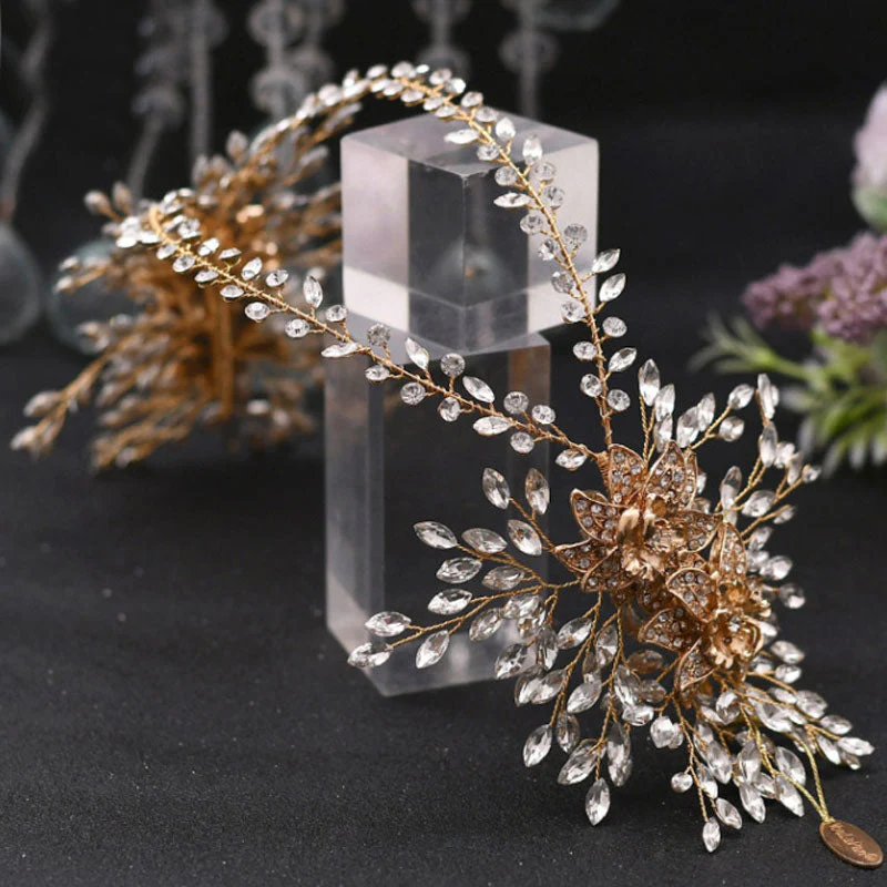 Sparkly Sunburst Rhinestone Embellished Layered Headband - Gold - Image 2