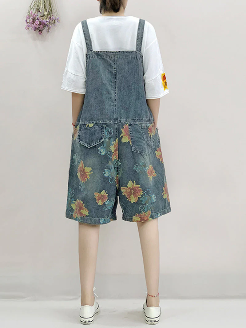 Special Place for You Floral Print Denim Romper Overall Dungarees - Image 2