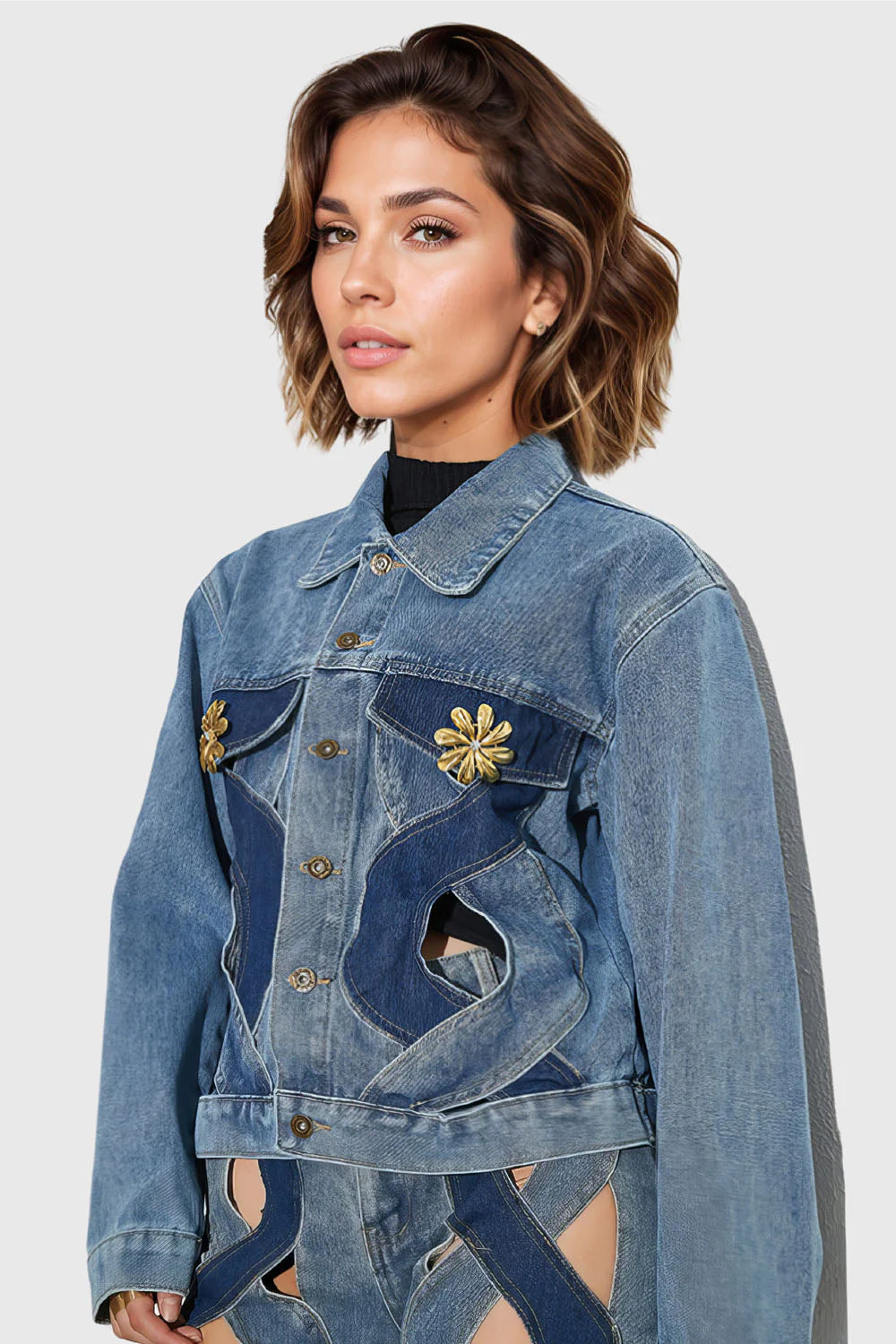 Spiral Cuts Denim Jacket - Blue - Image 2