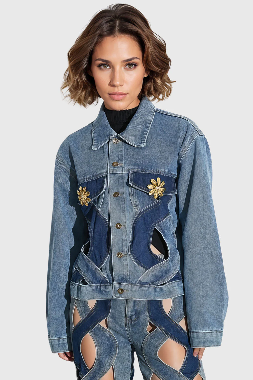 Spiral Cuts Denim Jacket - Blue - Image 3