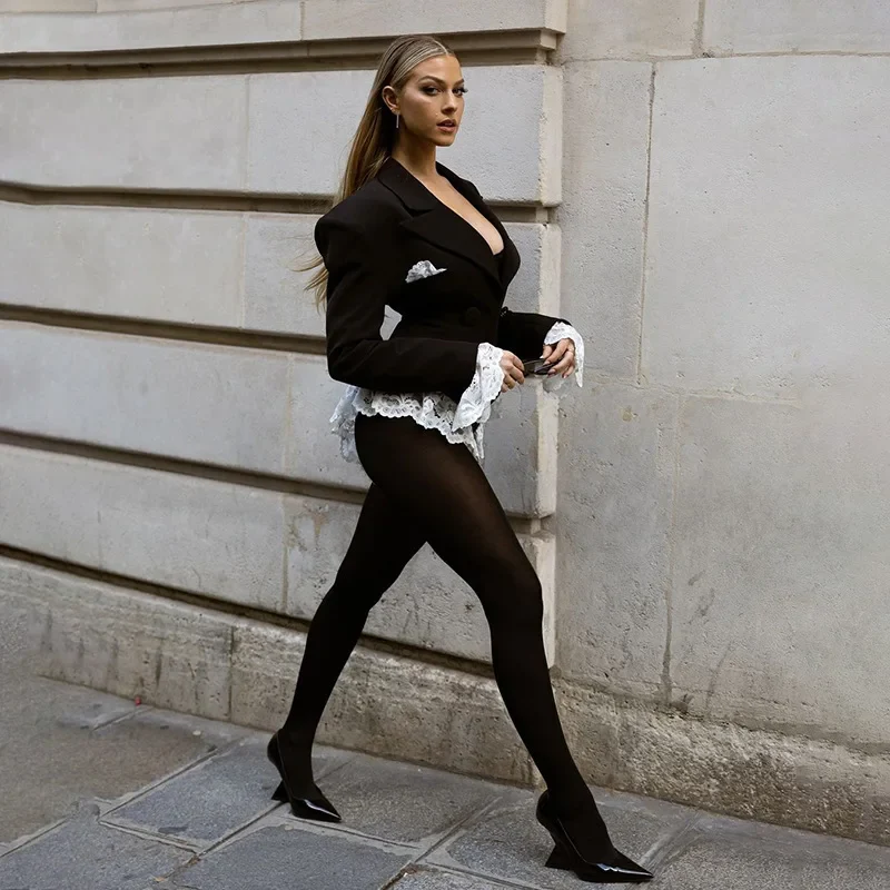 Black SPLICED JUMPSUIT Blazer with RUFFLES - Image 10