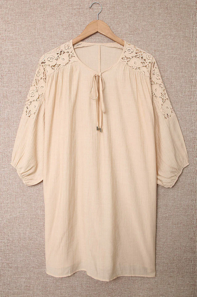 Spliced Lace Three-Quarter Sleeve Cover Up - Image 14